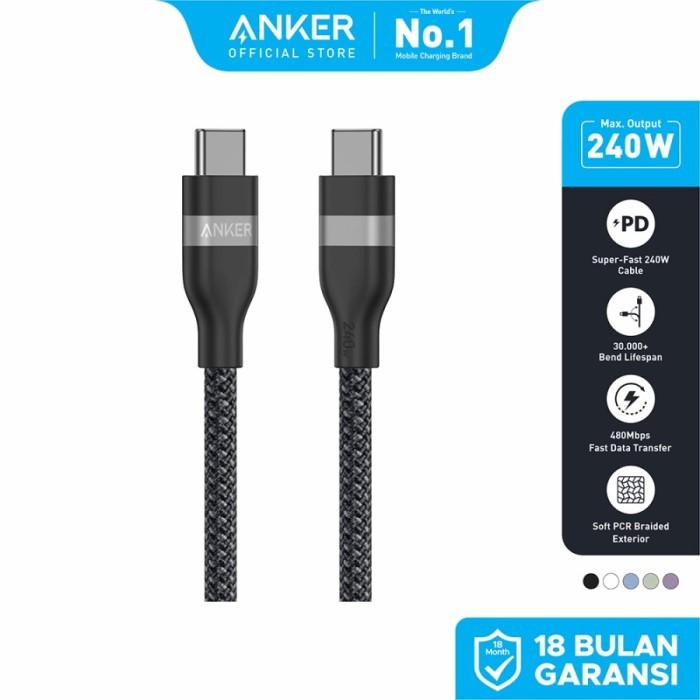 

SALE TERLARIS ANKER CABLE BRAIDED TYPE C TO TYPE C 240W - 3FT (0.9M) - SKU : A82E2 READYY