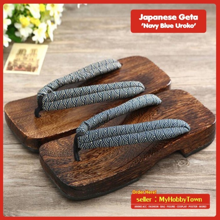 Geta / Sandal Bakiak Jepang : Navy Blue Uroko