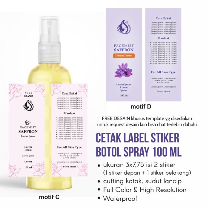 Cetak Stiker Label Botol Spray 100 ml edisi Facemist, Free Desain
