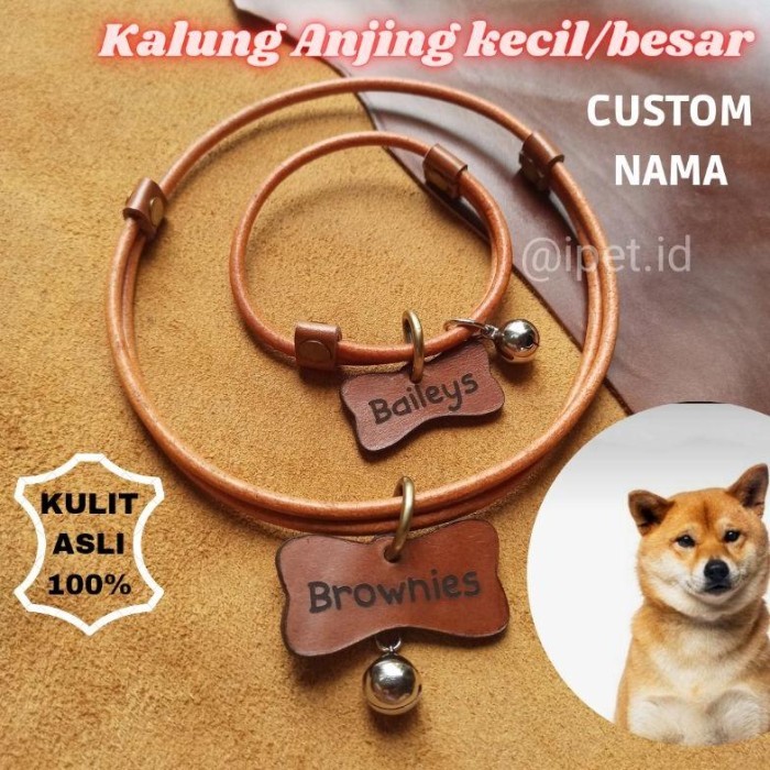 KALUNG ANJING BESAR KECIL NAMA CUSTOM KULIT ASLI ipet