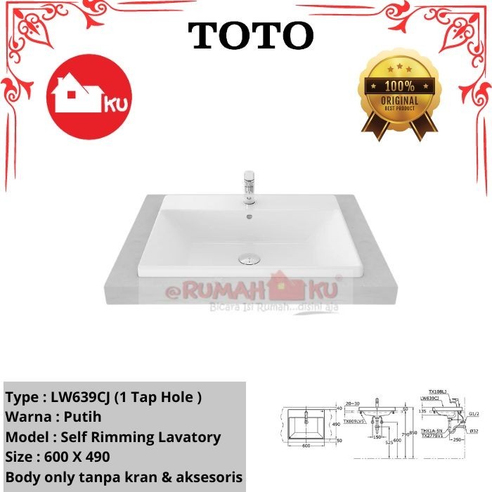 Wastafel Self Rimming TOTO LW639CJ Body Only
