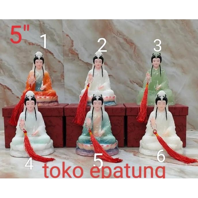 patung dewi kwan im / kwan in / kwan yin / guan yin - marmer - 5 inch - slendang - 24