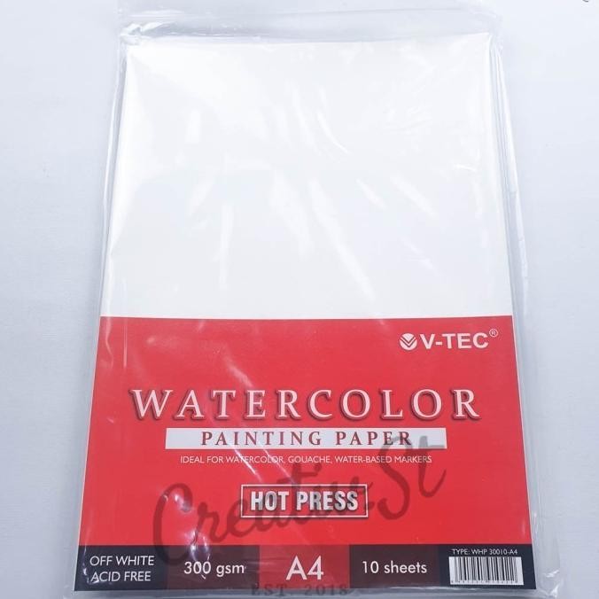 

Sale V-Tec Water Color Paper 300 Gsm Hot Press 10 Sheet A4