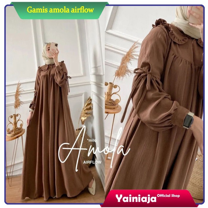 Gamis Amola Bahan Crinkle Airflow Premium Ukuran Jumbo Terbaru