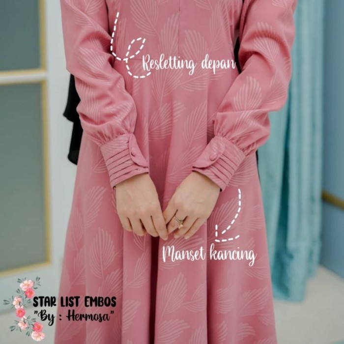 GAMIS EMBOS WOLFIS MOTIF DAUN DUSTY PINK/GAMIS BATIK DUSTY PINK