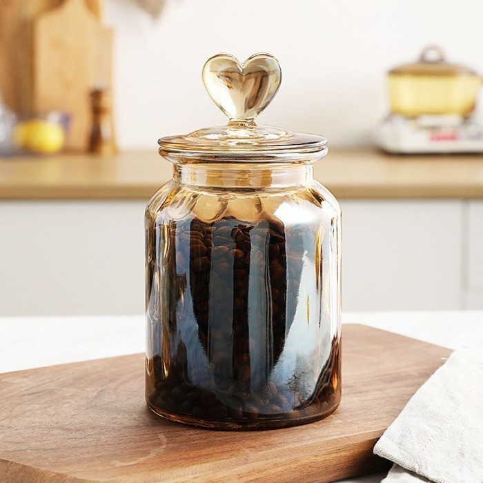 Glass Candy Jar Love Shaped Lid Cover - Toples snack Permen grains