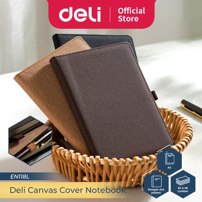 

Terlaris Deli Canvas Cover Notebook A5 96 Lembar Dengan Pen Holder EN118L SALE