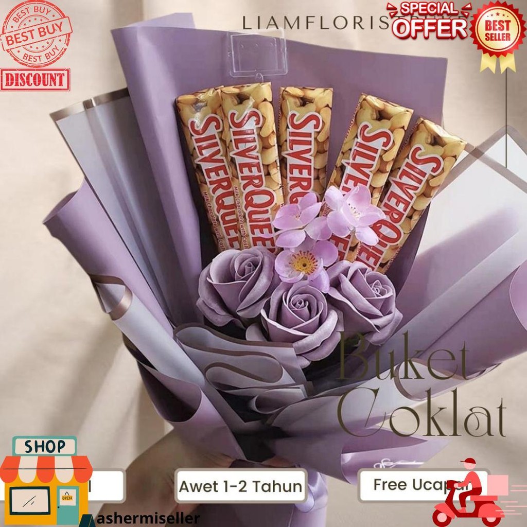 

Buket Coklat Silverqueen Mix Bunga Mawar Artificial/Buket Coklat Snack Jajan/Wisuda Anniversary D Terlaris