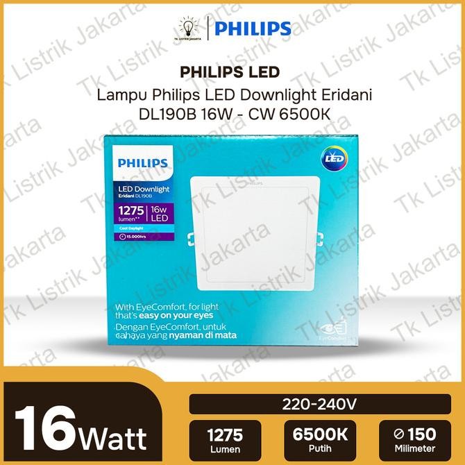 Promo Lampu Led Downlight Plafon Kotak Philips Eridani 16W 6 Inch 6500K Putih