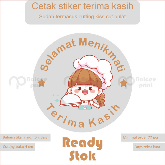 cetak stiker label makanan terima kasih bahan chromo murah