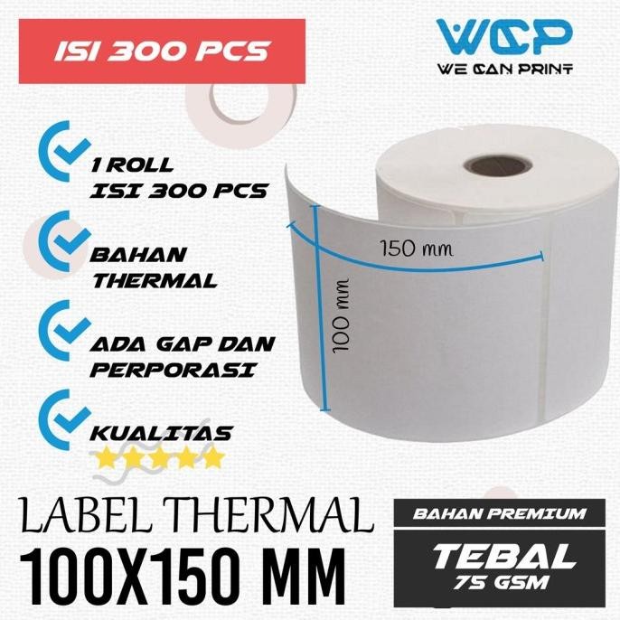

LABEL THERMAL MURAH 100 X 150 A6 KERTAS STIKER THERMAL 100X150 300 PCS