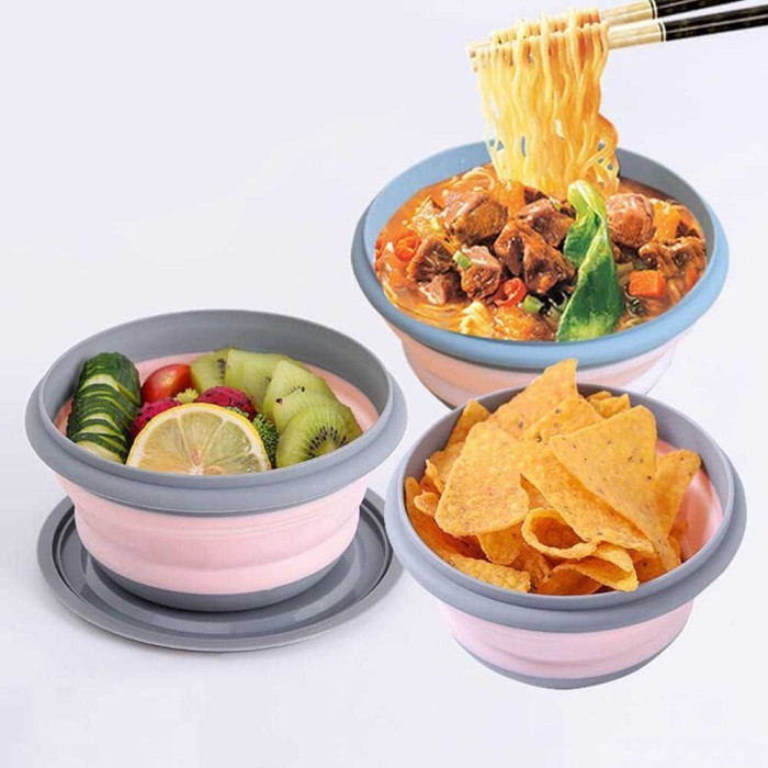 3 Pcs Mangkok Piring Lipat Silikon Camping Outdoor Travel Foldable