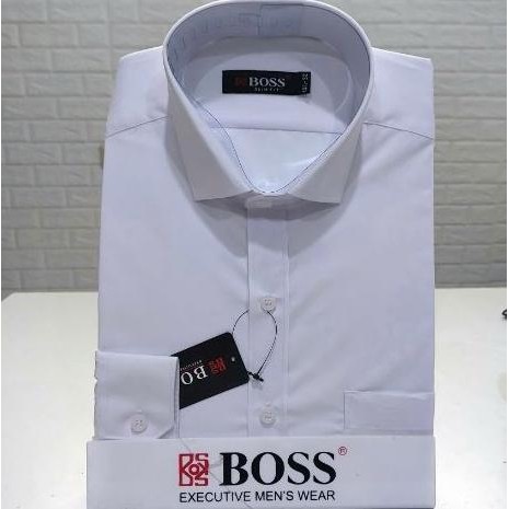 Kemeja BOSS Putih Polos Lengan Panjang Pria Slimfit Bahan Berkualitas Premium