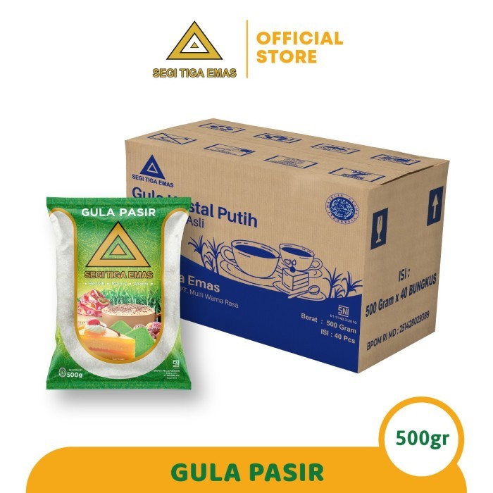 

Gula Pasir Segi Tiga Emas ( 500 gr X 40 pcs / Dus )