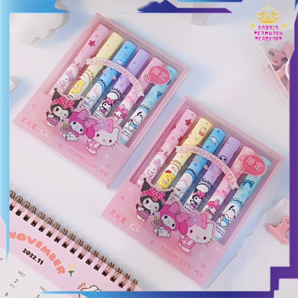 

Gtt Set Highlighter Warna Warni Karakter Kartun 6Pcs Warna Pastel