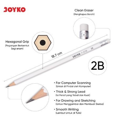 

Pensil 2B Joyko Putih P 8138 / Pensil Kayu Penghapus (12Pc)