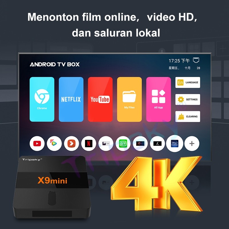 Tripsky X9ni Android Tv Box 4K HD Stb Android Tv Box Android 9 Ram 2GB Rom 16GB Bluetooth Smart Tv