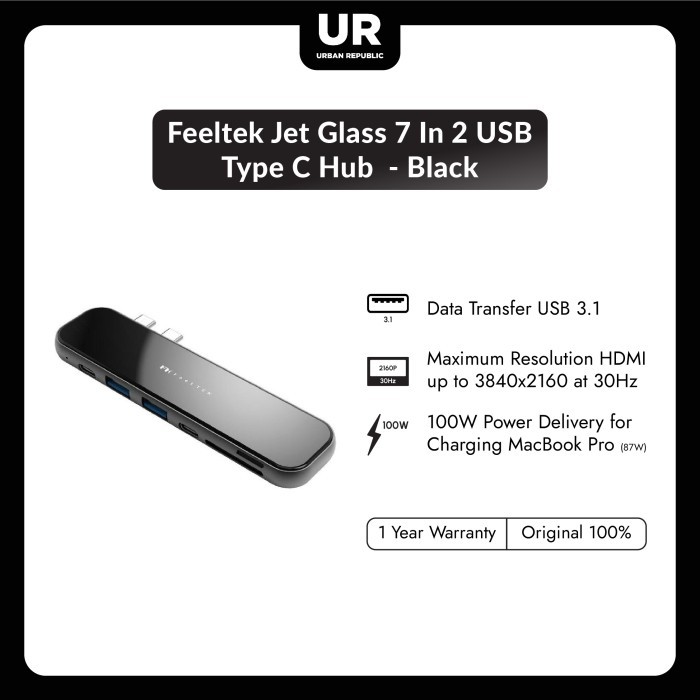 Feeltek Jet Glass 7 In 2 Usb-C Hub - Black