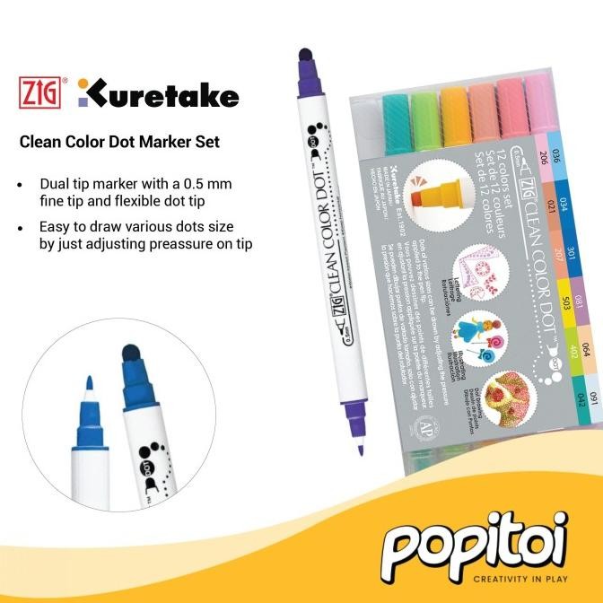 

JUAL ZIG Kuretake Clean Color Dot Dual Tip Marker 4 6 12 Set Metallic