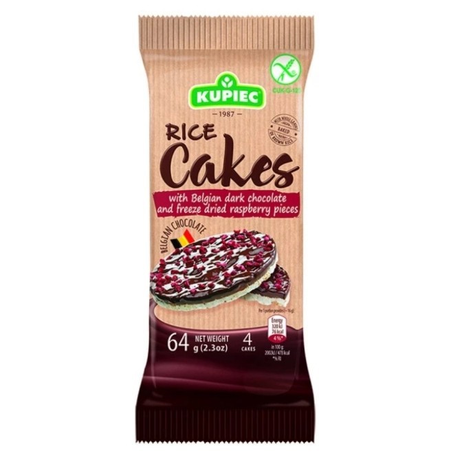 

KUPIEC RICE CAKES WITH BELGIAN DARK CHOCOLATE & RASPBERRIES [64 GR]