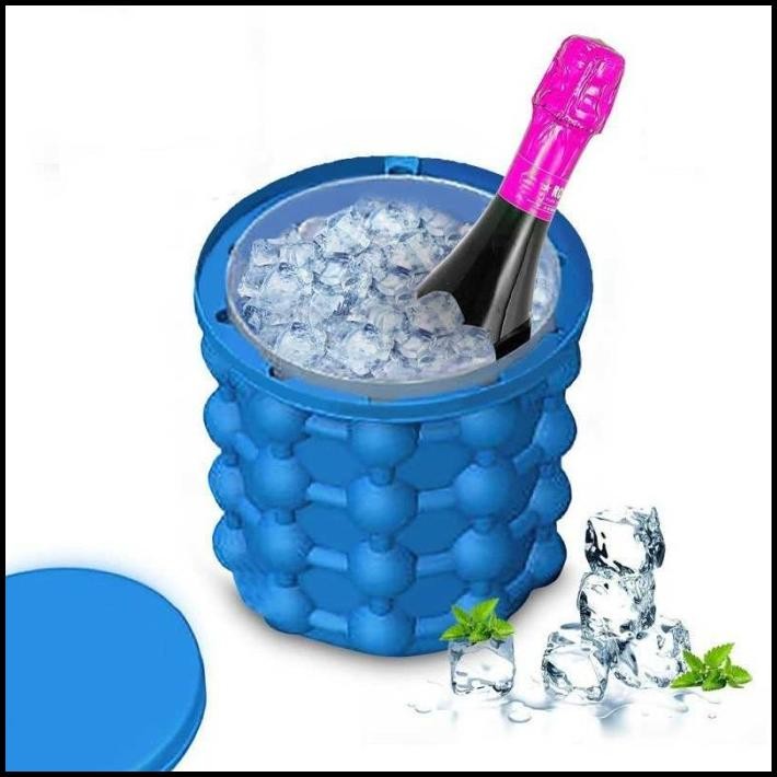 Tempat Cetakan Es Batu Karet Silikon Biru Bulat dengan Penutup