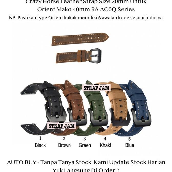 TERBARU - Crazy Horse 20mm Strap Orient Mako 40mm RA-AC0Q - Tali Jam Kulit