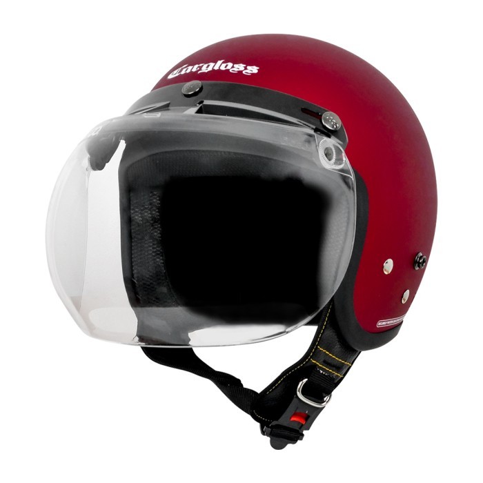 Cargloss Retro Helm Half Face Deep Red Met Doff + Visor Bogo Clear