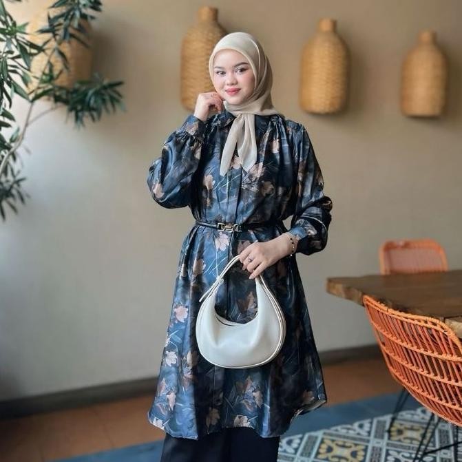 Tunik Wanita Tsurayya Motif Premium Armani Silk Oversize | Dress Gamis Blouse