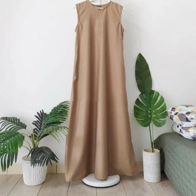 gamis kutung polos/dress tanpa lengan bahan toyobo