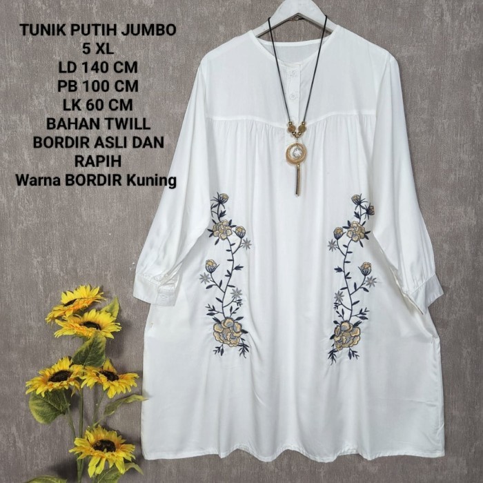 Murah Tunik Putih Super Jumbo Ld 140 Cm Model Bordir Kekinian Non COD