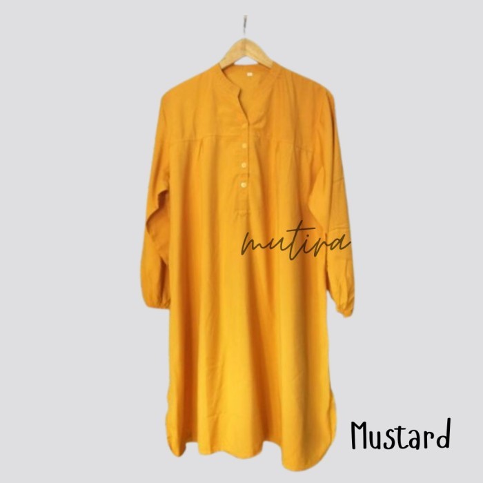 Murah Tunik viscose polos jumbo kuning - mustard - kancing hidup lengan karet Non COD