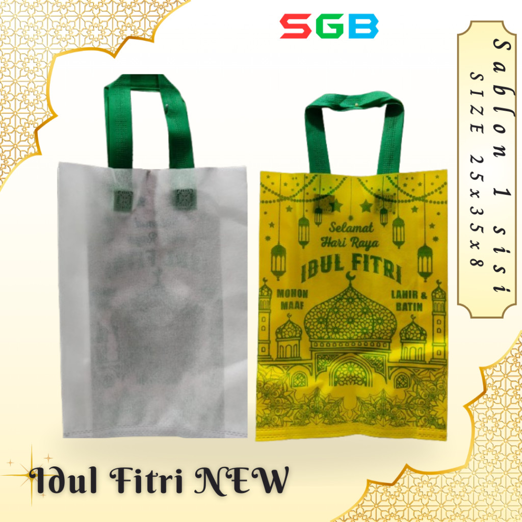 

1 Lusin ( 12Pc ) Goodie Bag Handle ( Hls ) Edisi Idul Fitri Uk 25X35X8 New - Spunbond Lebaran