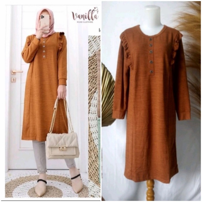 Murah A26 TUNIK KAOS RAJUT BAJU ATASAN WANITA MUSLIM DRESS MUSLIMAH TERBARU Non COD