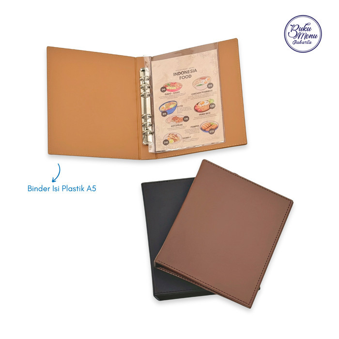 

Buku Menu Jakarta - Buku Menu Kulit Ring Binder 6 lubang Isi plastik Mika A5 Coklat Muda, Coklat