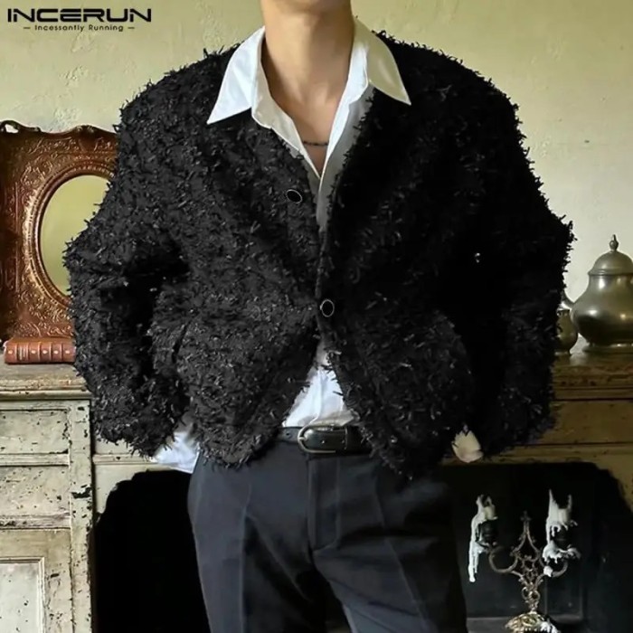 AppleDezign INCERUN Tops 2025 Korean Style Fashion Men's Fluffy Fabric Cropped