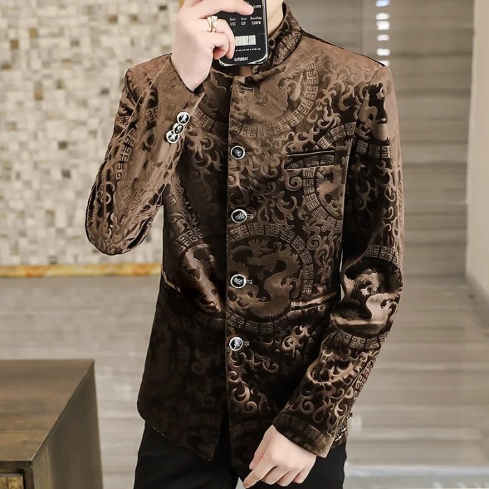 AppleDezign 2025 Men's Spring New Gold Velvet Casual Printed blazer Youth