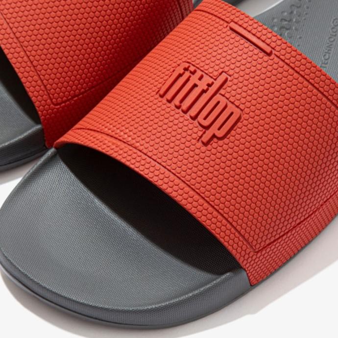 Fitflop Mens Iqushion Slides Original Sandal Pria - Red Clay / Grey Kenzostore9