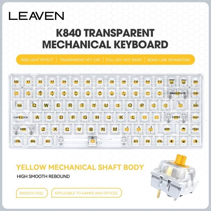 Leaven K840 Mechanical Keyboard 84 Keys - Transparent Keycaps  Storemilo727