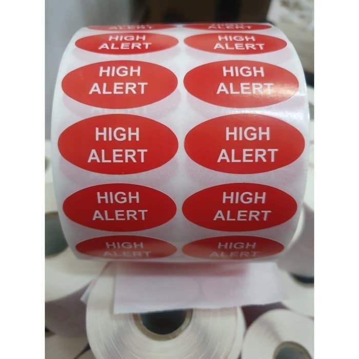 

TERLARIS! STIKER HIGH ALERT MERAH OVAL 40x20mm isi 3000 pcs in ROLL