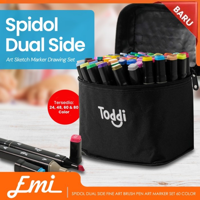 

HRG DISKON Spidol Dual Side Stabilo Fine Art Brush Pen Art Marker Set 48 Color