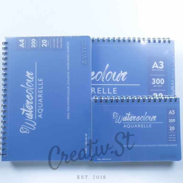 

HRG DISKON V-Tec Watercolor Book Spiral A4 (300 gsm) Cold Pressed