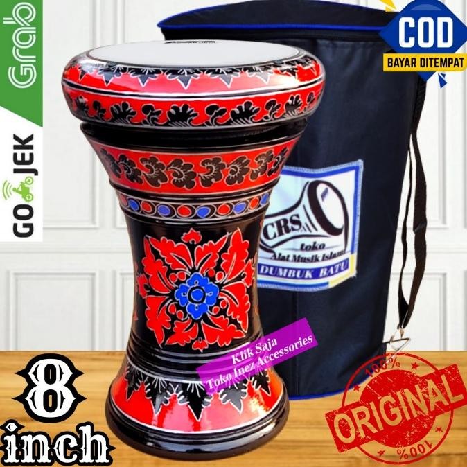Gendang Atau Darbuka Kayu 8 inch Hitam Merah Rolling Putih