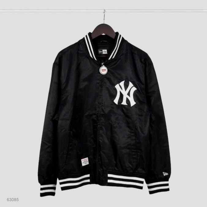 BASEBALL JACKET VARSITY NEW ERA NY NEW YORK BLACK LOGO STOK TERBATAS