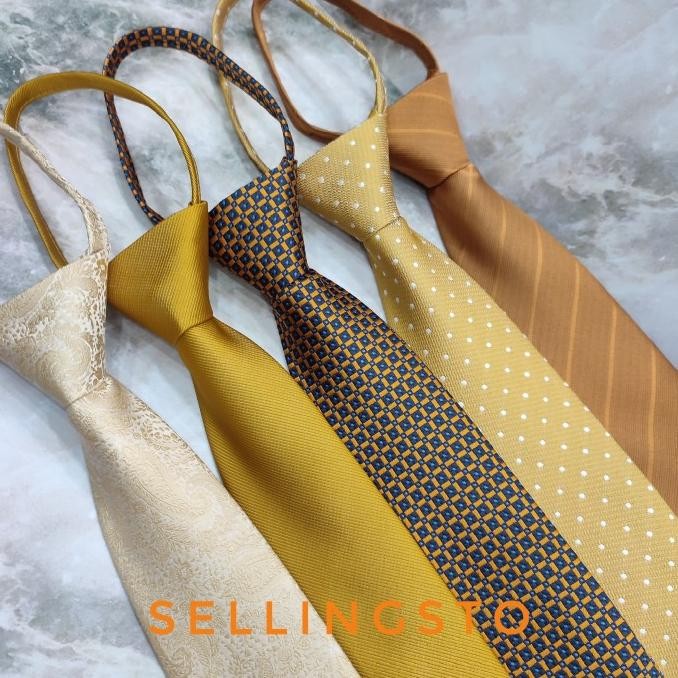 Sale Dasi Instan Pria Gold Dasi Pria Zipper Coklat Gold Dasi Anti Ribet