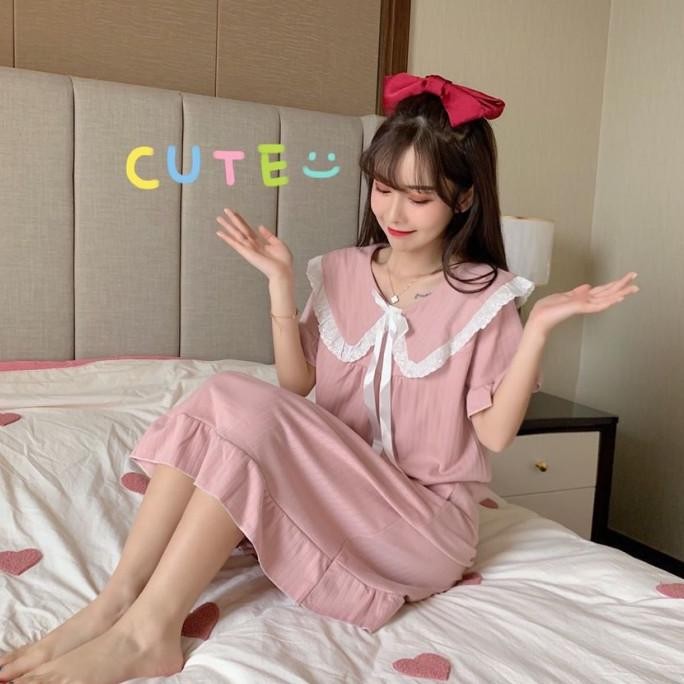 Murah Baju Daster Renda Polos Pita Wanita Baju Tidur Lengan Pendek Import