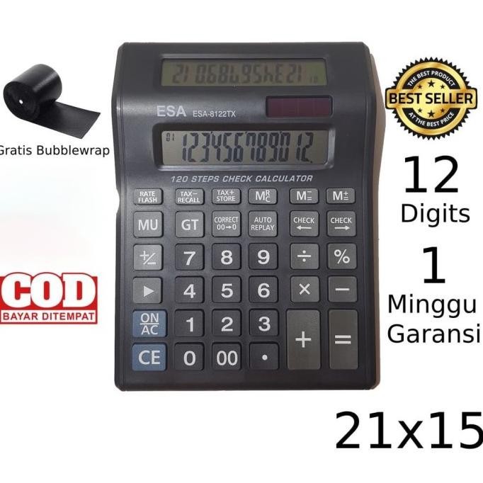 

KALKULATOR DIGITAL LED 2 LAYAR 12 DIGIT ESA - KALKULATOR CHECK / CALCULATOR DAGANG BESAR / KAKULATOR