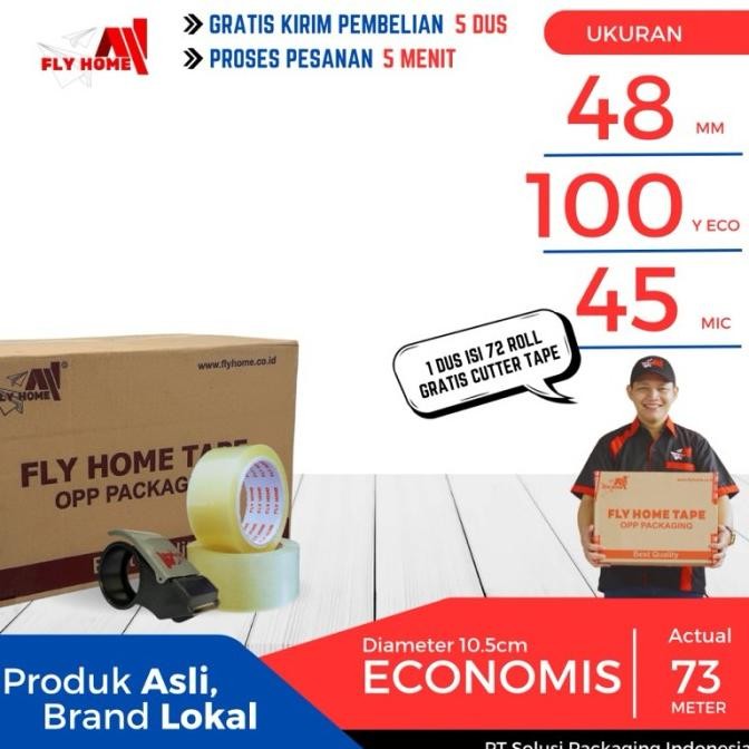 

FLYHOME LAKBAN BENING 1 DUS 100 YARD 48MM X 100YARD 72 ROLL ECO CARGO ASLI