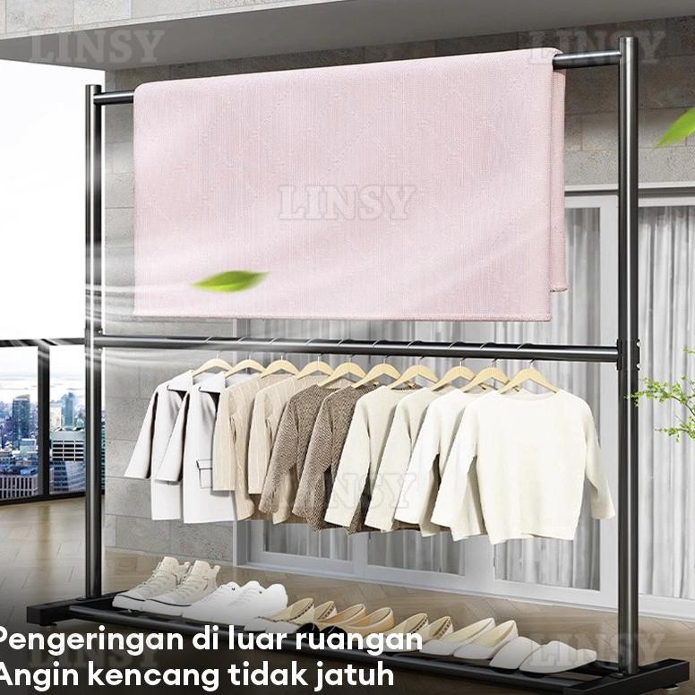 Rak Gantungan Baju 2 Susun Dengan Roda Gantungan Baju Besi Rak Baju Gantung Rak Display Hijab 200cm