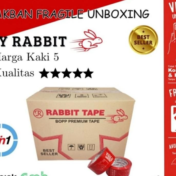 

(DUS) LAKBAN FRAGILE MERAH UNBOXING RABBIT TAPE 2 INCH X 100YARD 2" ASLI