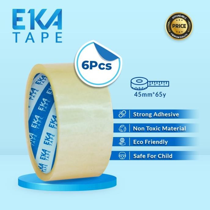 

[PAKET ISI 6ROLL] EKA TAPE OPP LAKBAN BENING 45 MM X 65 YARD ASLI